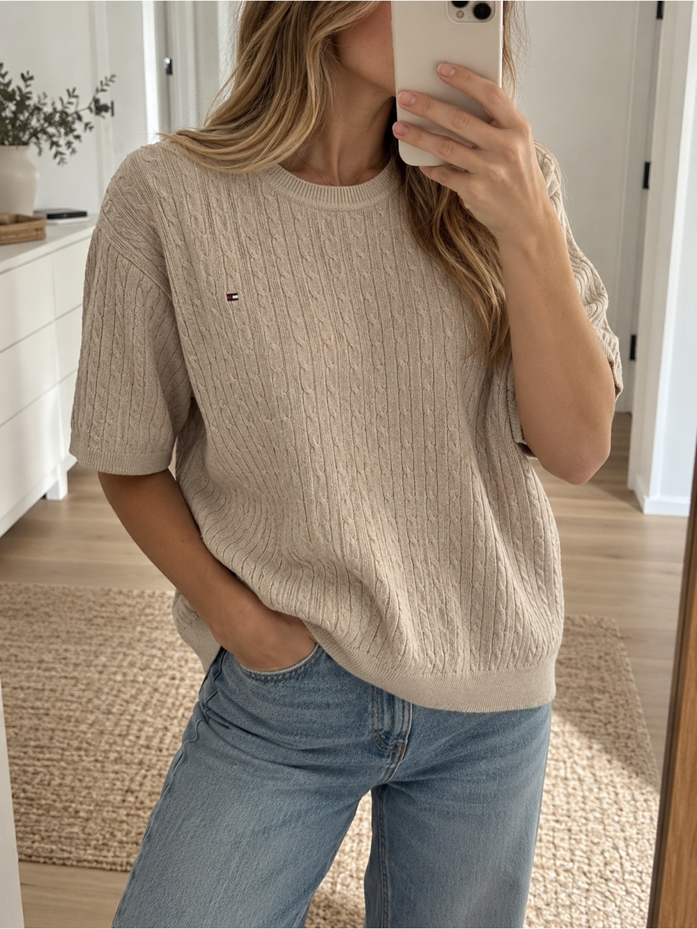 Tommy Hilfiger Women’s 100% Cotton Cable Knit Short-Sleeve Sweater XL